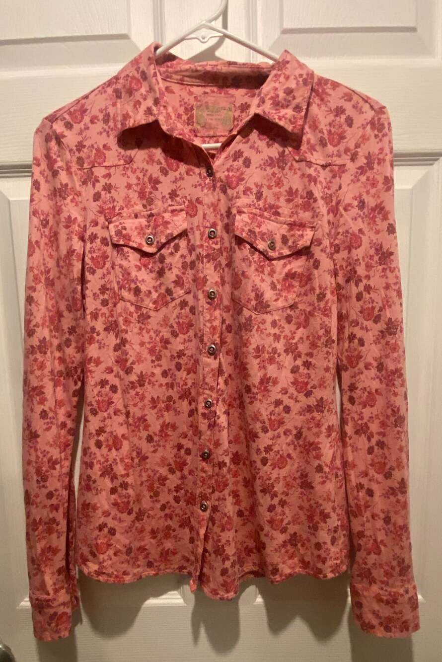 Ruff Hewn Size S Pink Floral Western Shirt